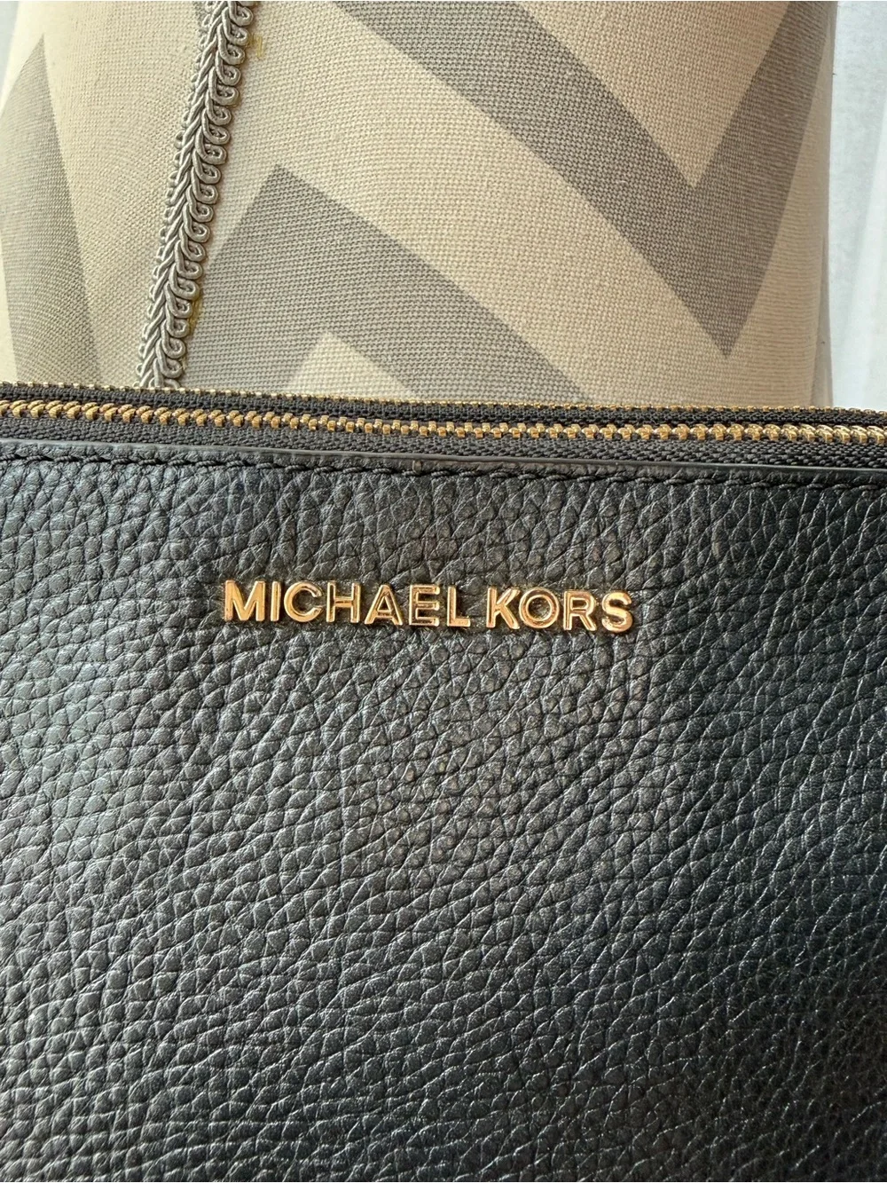 Michael Kors Black Pebbled Leather Double-Pouch Crossbody with Gold Logo
